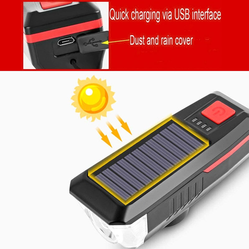 Solar Charging Bicycle LED Light with 3 Modes - Waterproof